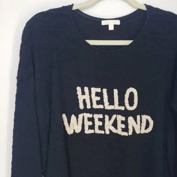 Lisa Todd Hello Weekend Pullover Sweater M Womens Chenille Embroidered Black - Picture 5 of 10